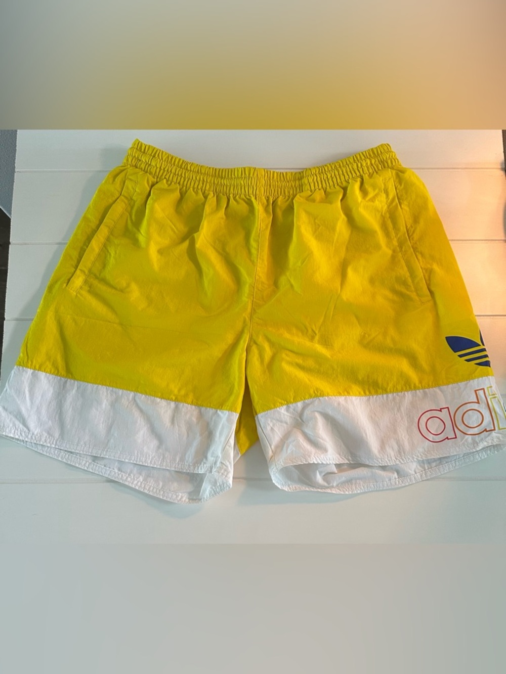 Adidas Yellow & White Retro Colorblock Shorts